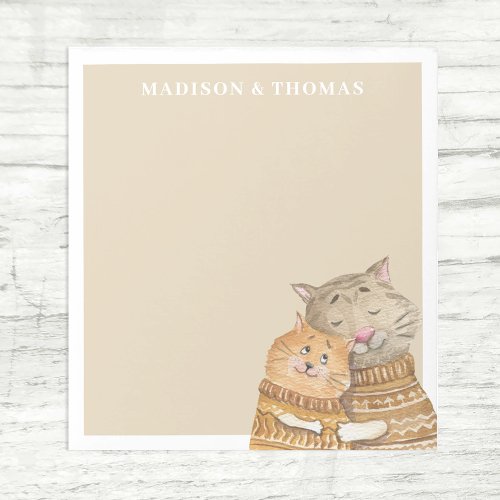 Cute Watercolor Cat Couple Custom Name Notepad