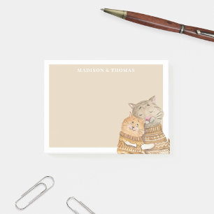 Cute Watercolor Cat Couple Custom Name Post-it Notes