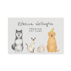 Cute Watercolor Cat Dog Bunny Pet Sitter Walker Business Card