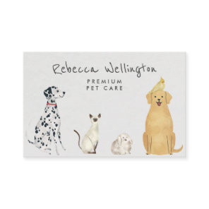Cute Watercolor Cat Dog Bunny Pet Sitter Walker Business Card