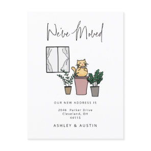 Cute Watercolor Cat Fun We've Moved New Home Annou Postcard