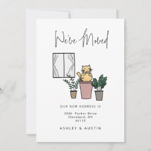 Cute Watercolor Cat Fun We've Moved New Home Announcement