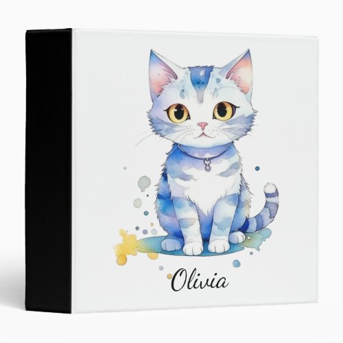 Cute watercolor cat kitten design 3 ring binder
