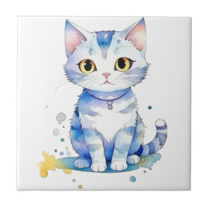Cute watercolor cat (kitten) design ceramic tile