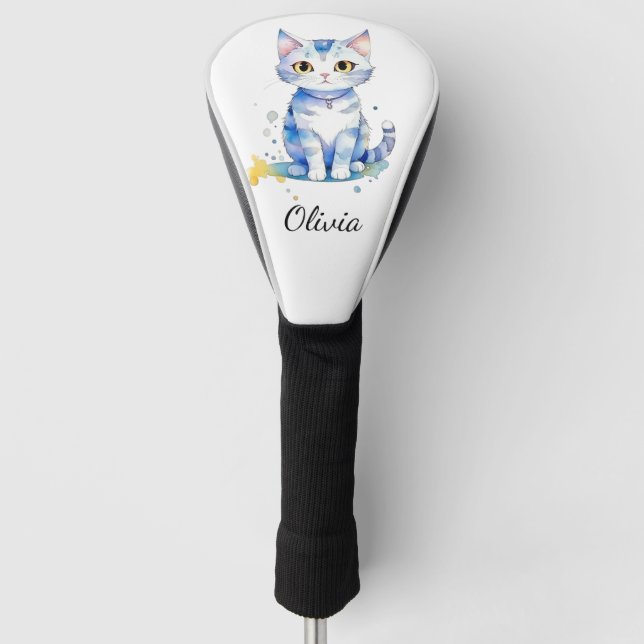 Cute watercolor cat (kitten) design golf head cover (Front)