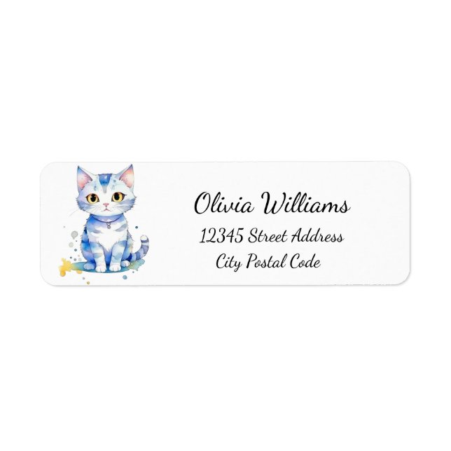 Cute watercolor cat (kitten) design label (Front)