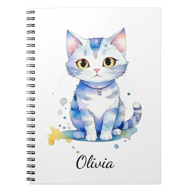 Cute watercolor cat (kitten) design notebook (Front)
