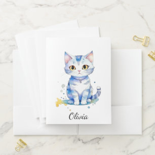 Cute watercolor cat (kitten) design pocket folder