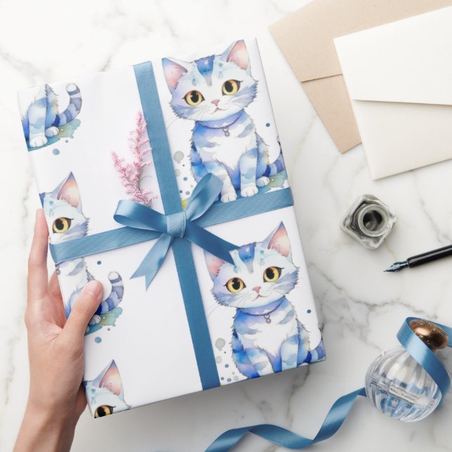 Cute watercolor cat (kitten) design wrapping paper (Gifting)