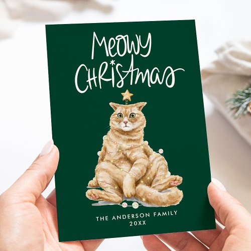 Cute Watercolor Cat Meowy Christmas Non_Photo Holiday Card