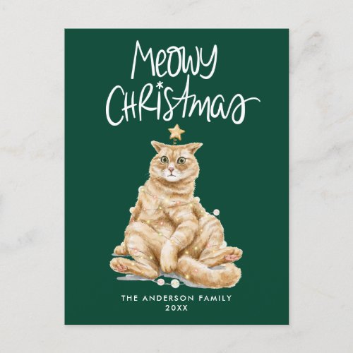 Cute Watercolor Cat Meowy Christmas Non_Photo Holiday Postcard