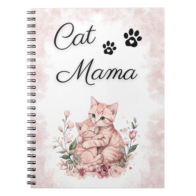 Cute Watercolor Cat Mom Notebook Gift For Her (Front)
