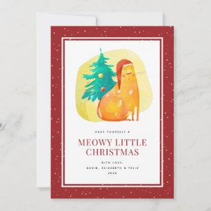 Cute Watercolor Cat Red Meowy Christmas Card