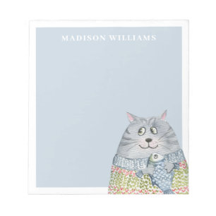 Cute Watercolor Cat with Custom Name Notepad