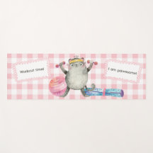 Cute Watercolor Cat Workout Pink Gingham Fitness