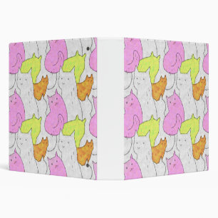 Cute Watercolor Cats Doodle Pattern 3 Ring Binder