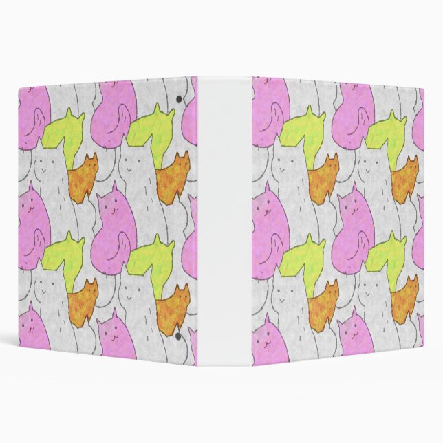 Cute Watercolor Cats Doodle Pattern 3 Ring Binder (Background)