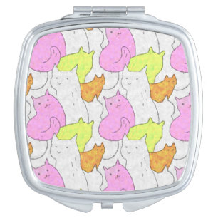 Cute Watercolor Cats Doodle Pattern Compact Mirror