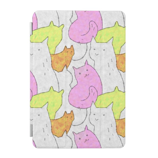 Cute Watercolor Cats Doodle Pattern iPad Mini Cover (Front)