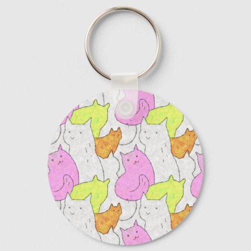 Cute Watercolor Cats Doodle Pattern Keychain