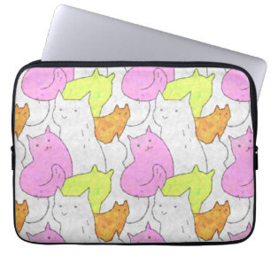 Cute Watercolor Cats Doodle Pattern Laptop Sleeve