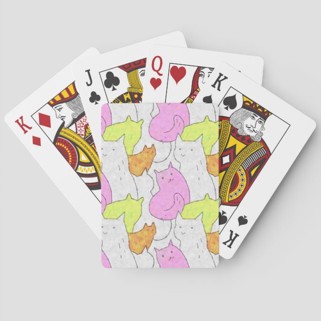 Cute Watercolor Cats Doodle Pattern Poker Cards (Back)