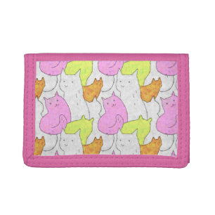 Cute Watercolor Cats Doodle Pattern Tri-fold Wallet