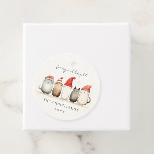 Cute Watercolor Cats Furry and Bright Christmas Favor Tags