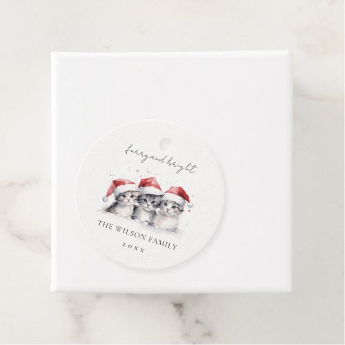 Cute Watercolor Cats Furry and Bright Christmas Favor Tags