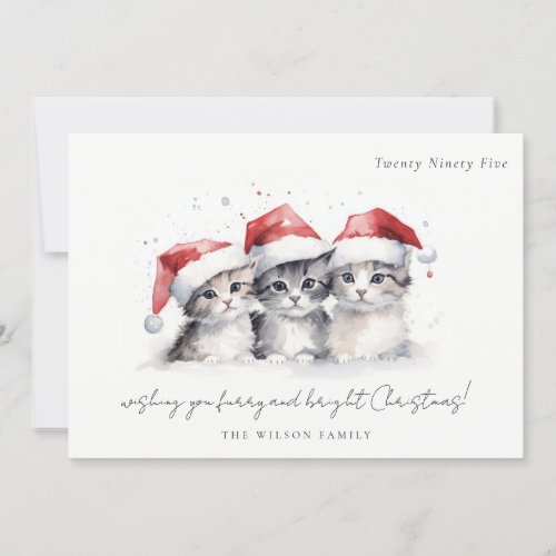 Cute Watercolor Cats Furry and Bright Christmas Holiday Card