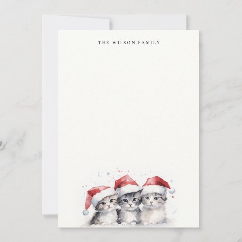 Cute Watercolor Cats Furry and Bright Christmas Note Card