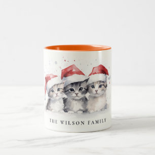 Cute Watercolor Cats Furry and Bright Christmas Two-Tone Coffee Mug