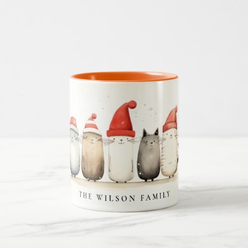 Cute Watercolor Cats Furry and Bright Christmas Two_Tone Coffee Mug
