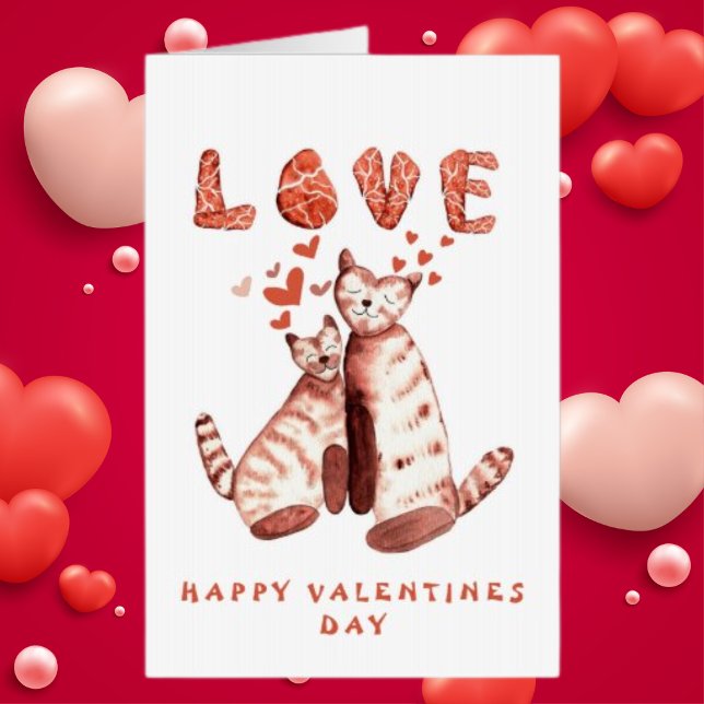Cute Watercolor Cats in Love Giant Valentines Day Card (Creator Uploaded)