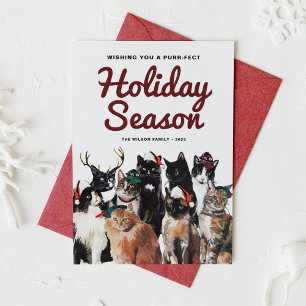 Cute Watercolor Cats Purr-fect Christmas Holiday Card