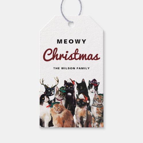 Cute Watercolor Cats Purr_fect Merry Christmas Gift Tags