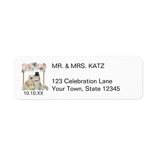 Cute Watercolor Cats Wedding Address Label (Front)