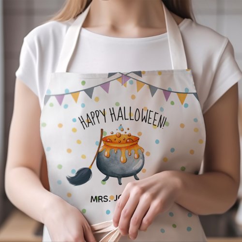 Cute Watercolor Cauldron Happy Halloween Apron