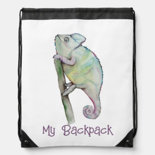 Cute watercolor chameleon drawstring bag