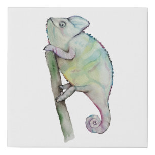 Cute watercolor chameleon faux canvas print