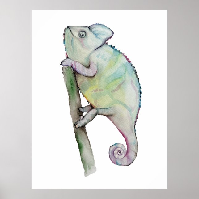 Cute watercolor chameleon poster (Front)