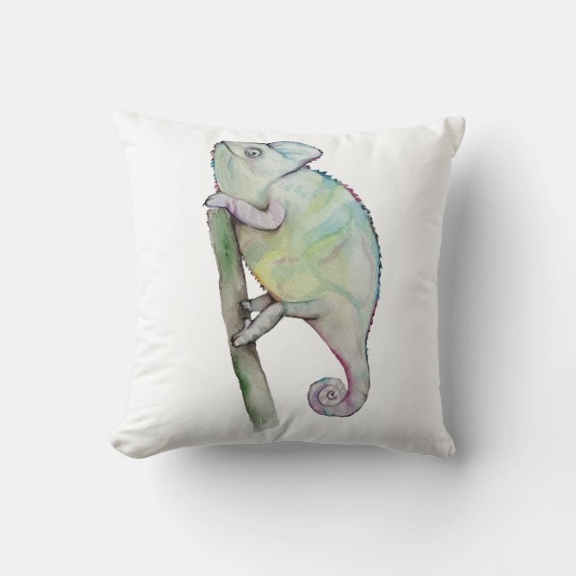 Cute watercolor chameleon throw pillow (Front)