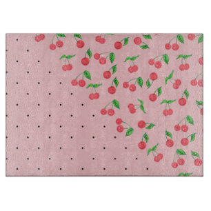 cute watercolor cherry black polka dots pattern cutting board