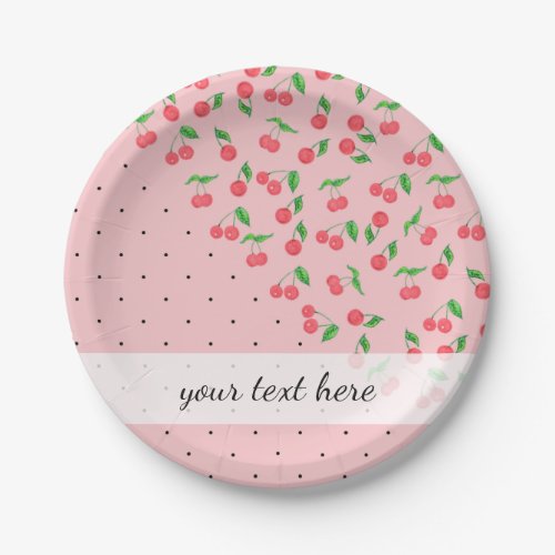 cute watercolor cherry black polka dots pattern paper plates