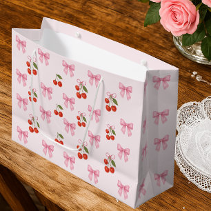 Cute Watercolor Cherry Bow Coquette Pattern Large Gift Bag