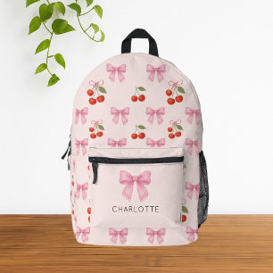 Cute Watercolor Cherry Bow Coquette Pattern Printed Backpack