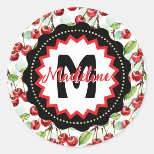 Cute Watercolor Cherry Pattern Personalized Classic Round Sticker