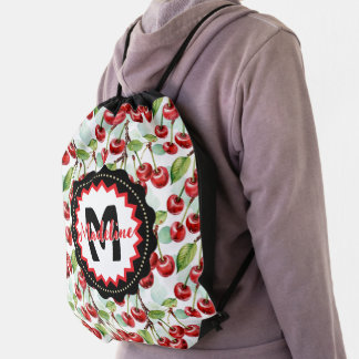 Cute Watercolor Cherry Pattern Personalized Drawstring Bag