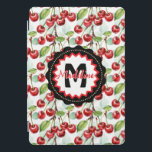 Cute Watercolor Cherry Pattern Personalized iPad Pro Cover<br><div class="desc">A watercolor ai illustration pattern of shiny red cherries,  sage green foliage personalized iPad cover.</div>