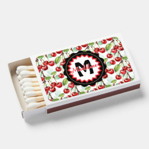 Cute Watercolor Cherry Pattern Personalized Matchboxes